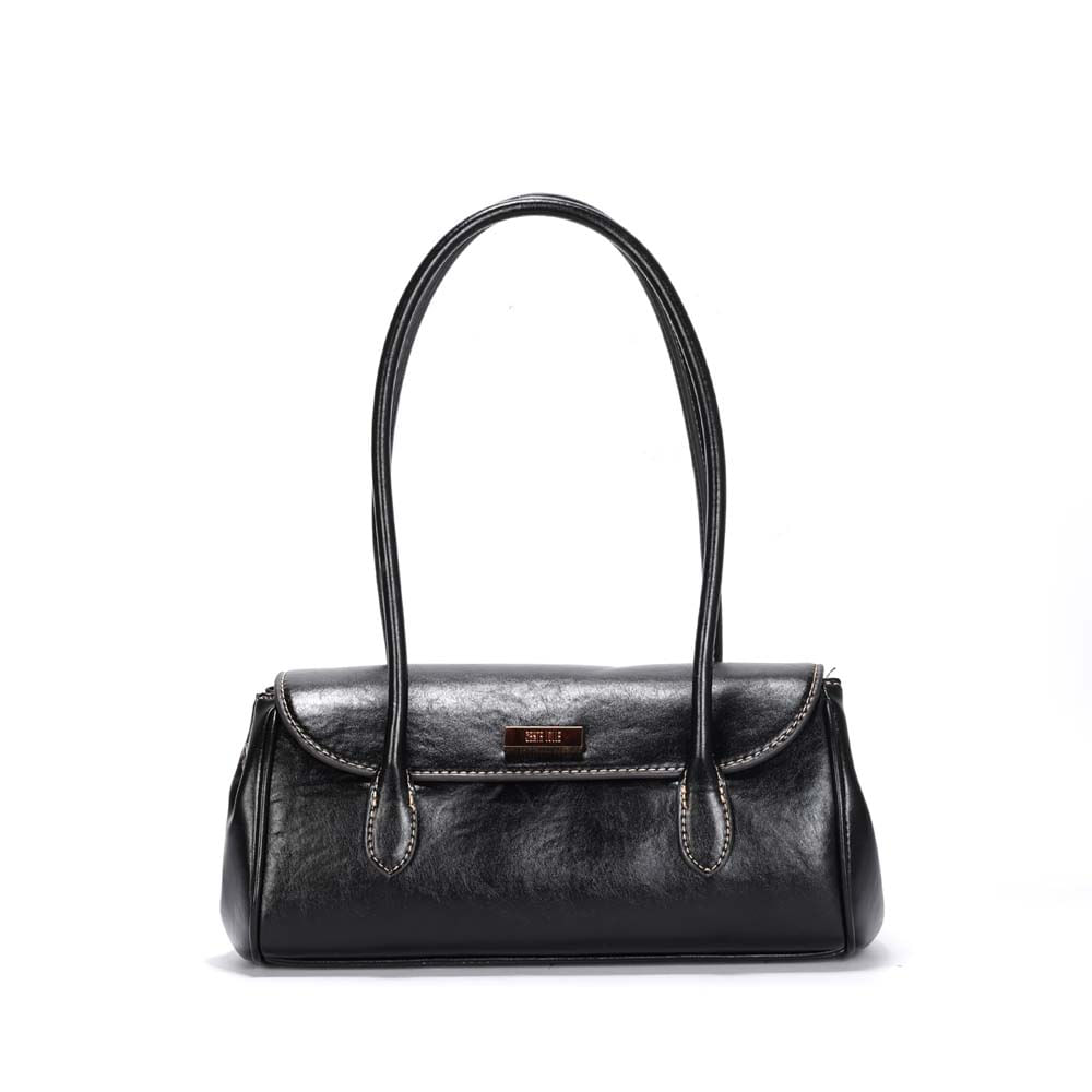 Bolsa Material Rustico Preta Alça De Ombro