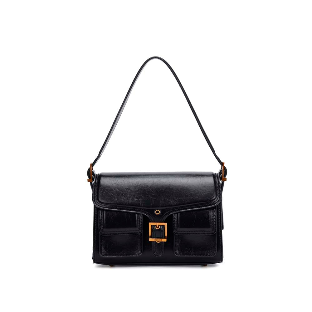 Bolsa Material Rustico Preta Alça De Ombro