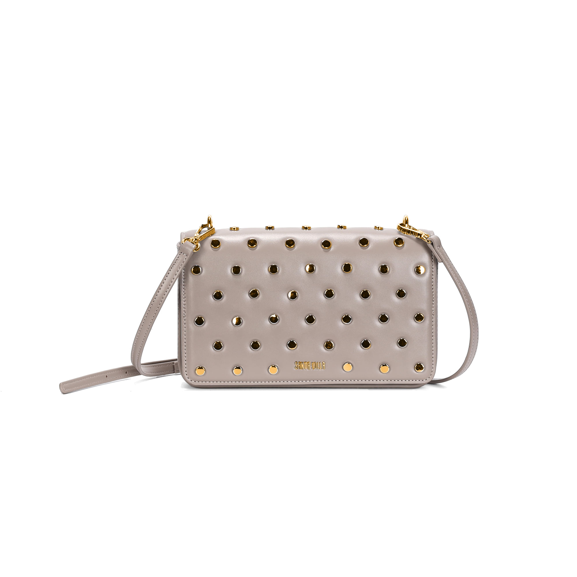 Bolsa Soft Cinza Alça Transversal Tachas