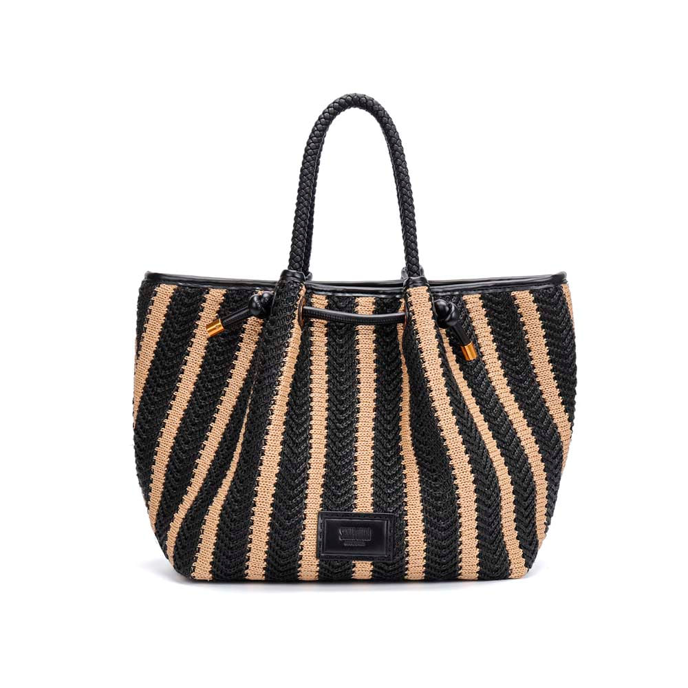 Bolsa Grande Tramado Preto E Bege Alça De Ombro