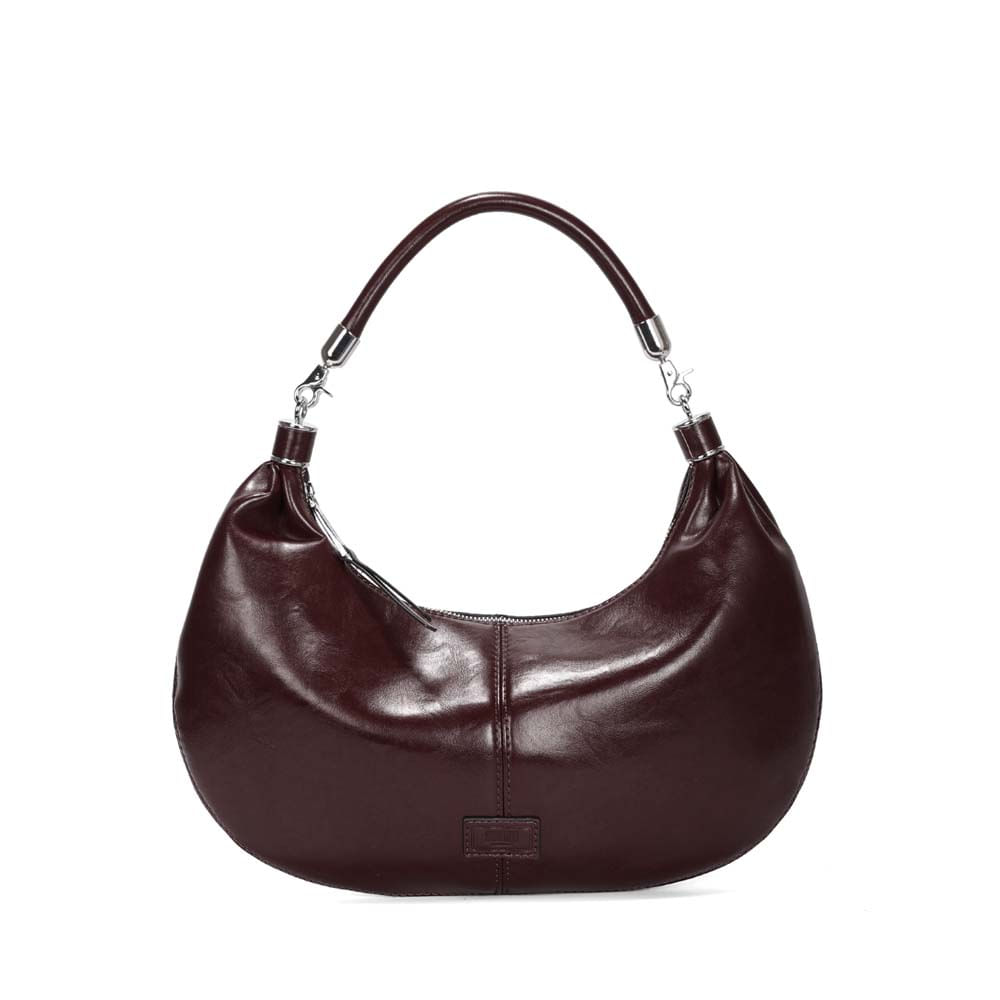 Bolsa Meia Lua Material Rustico Roxo Berry Alça De Ombro