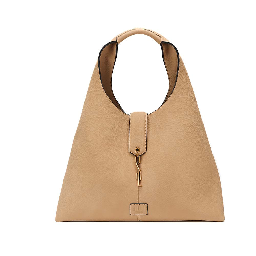 Bolsa Hobo Nobuck Bege Alça De Ombro