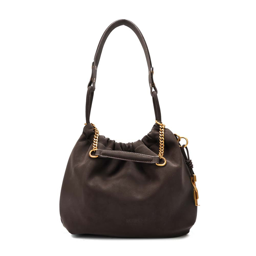 Bolsa Bucket Material Nobuck Marrom Dark Alça De Ombro