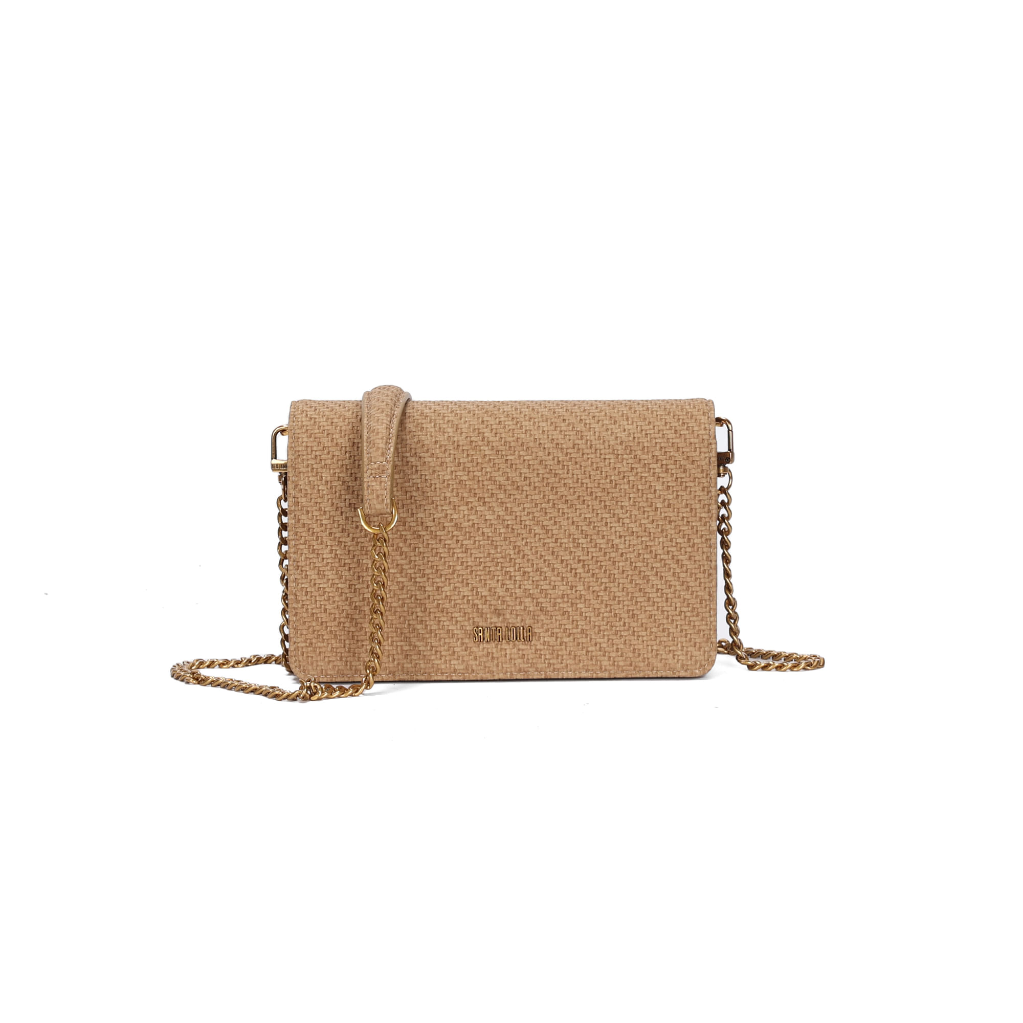 Bolsa Pequena Material Canvas Bege Alça Transversal Corrente