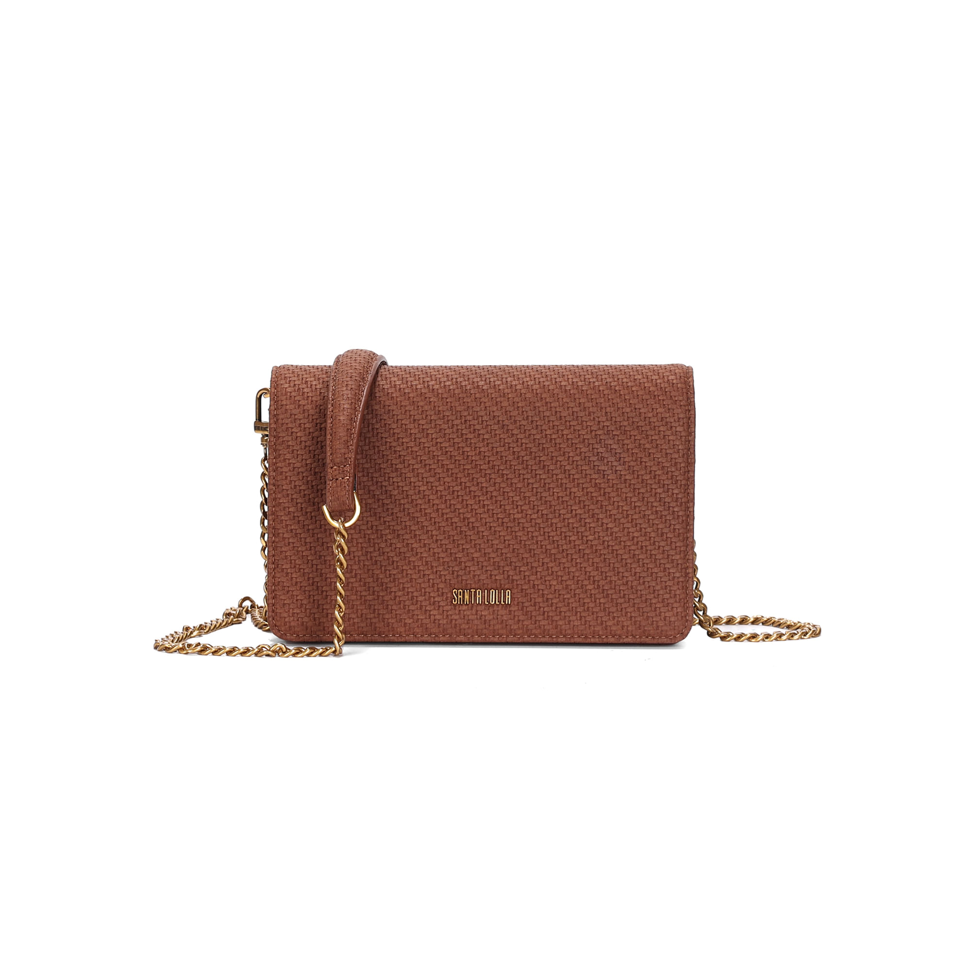 Bolsa Pequena Material Lizard Marrom Terracota Alça Transversal Corrente