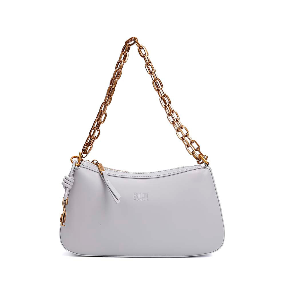 Bolsa Pequena Baguete Soft Cinza Alça De Ombro Corrente
