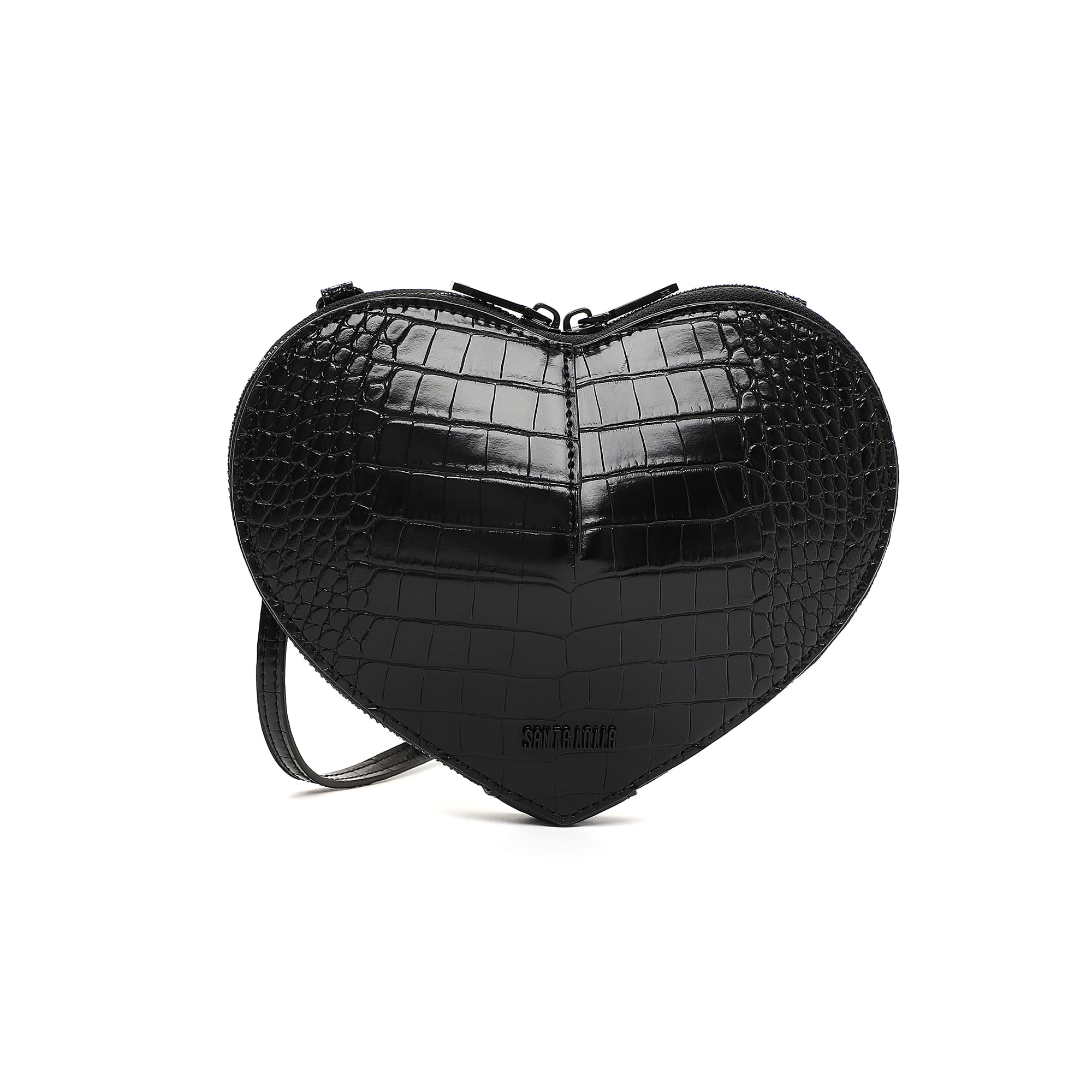 Bolsa Coração Croco Preto Alça Transversal