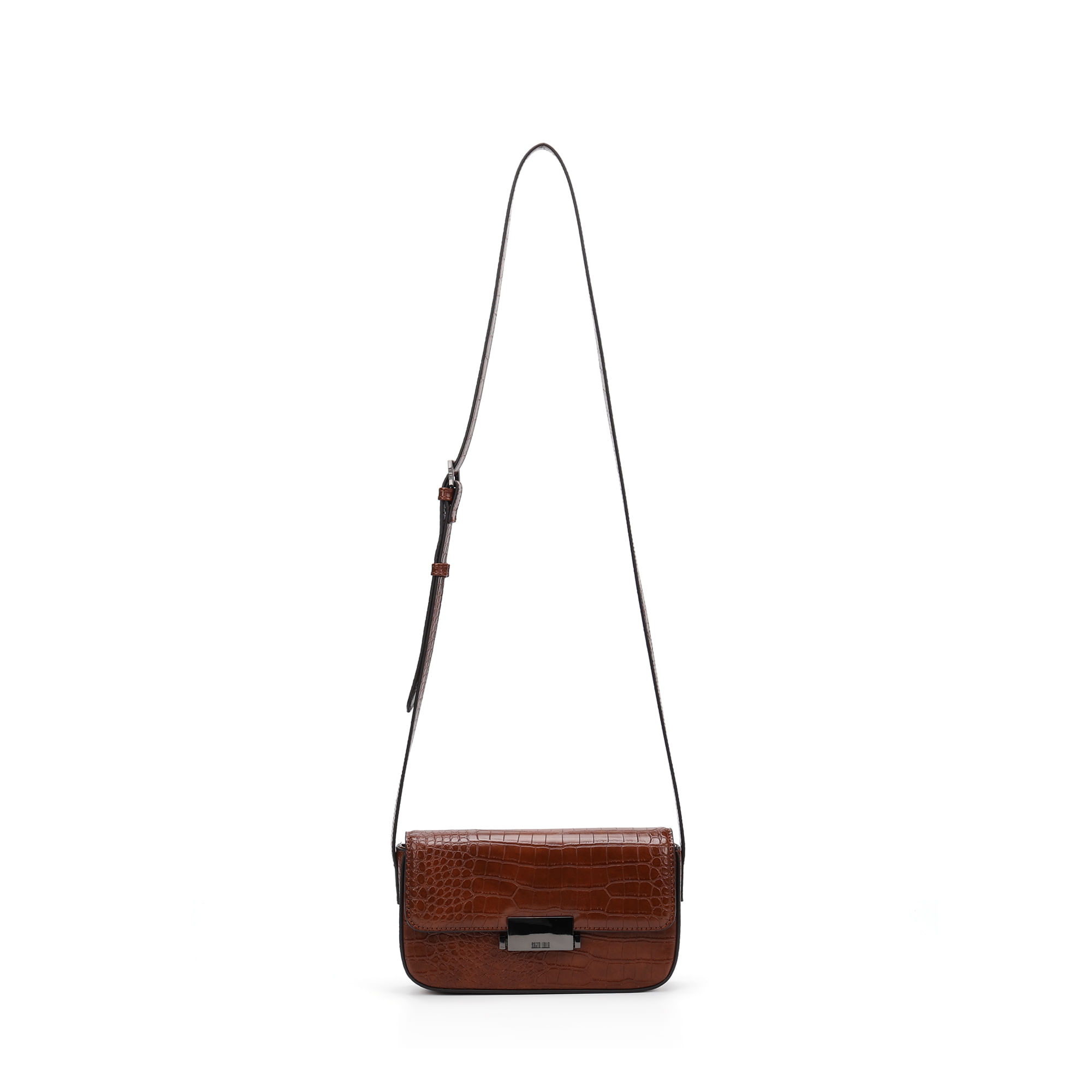 Bolsa Pequena Croco Marrom Safari Alça Transversal