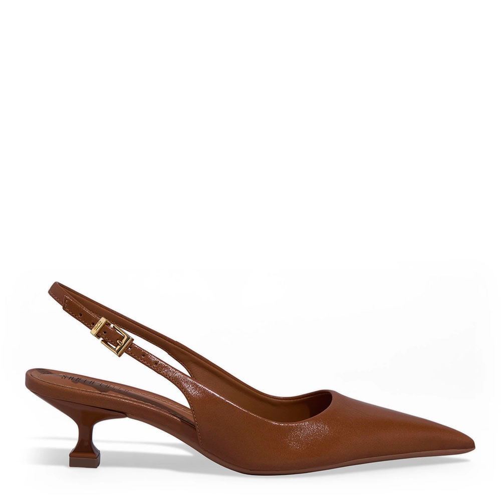 Scarpin Slingback Couro Soft Salto Baixo Taça Caramelo