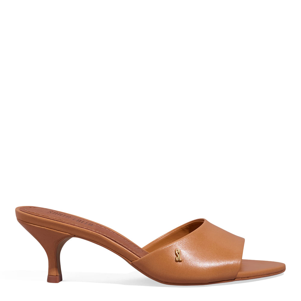 Mule Couro Soft Salto Baixo Caramelo