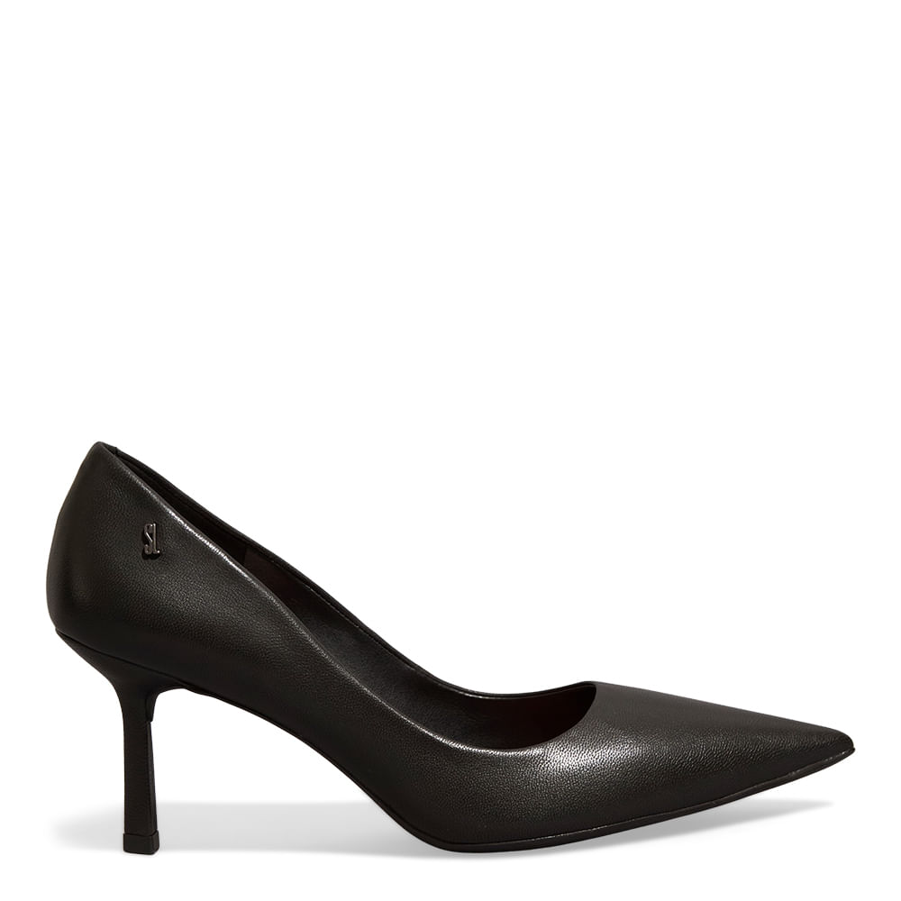 Scarpin Couro Soft Preto Salto Fino