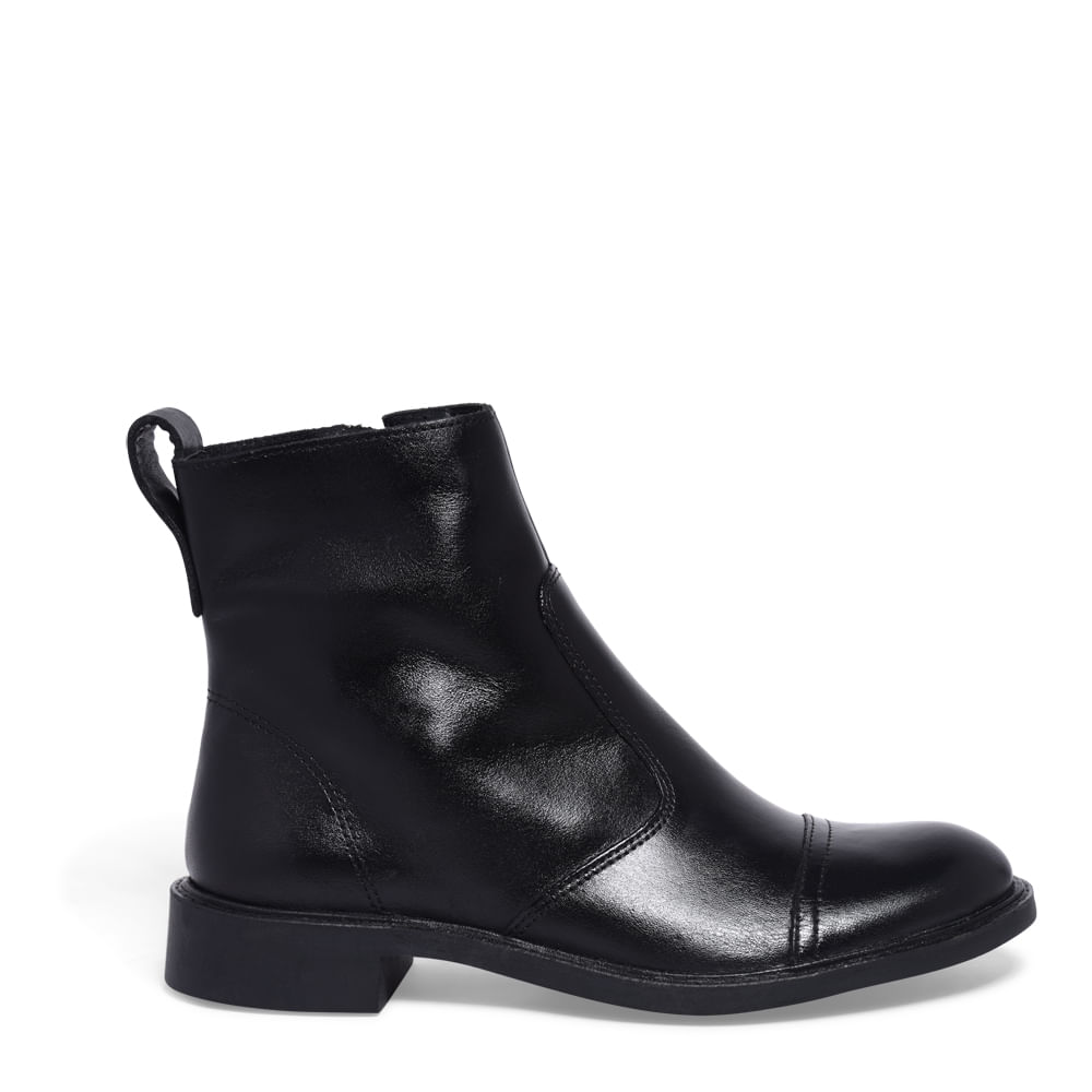 Bota Couro Cano Curto Preta Salto Baixo