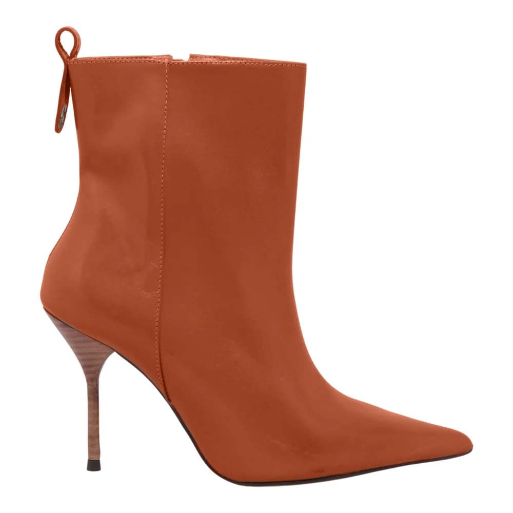 Bota Couro Cano Médio Marrom Salto Agulha