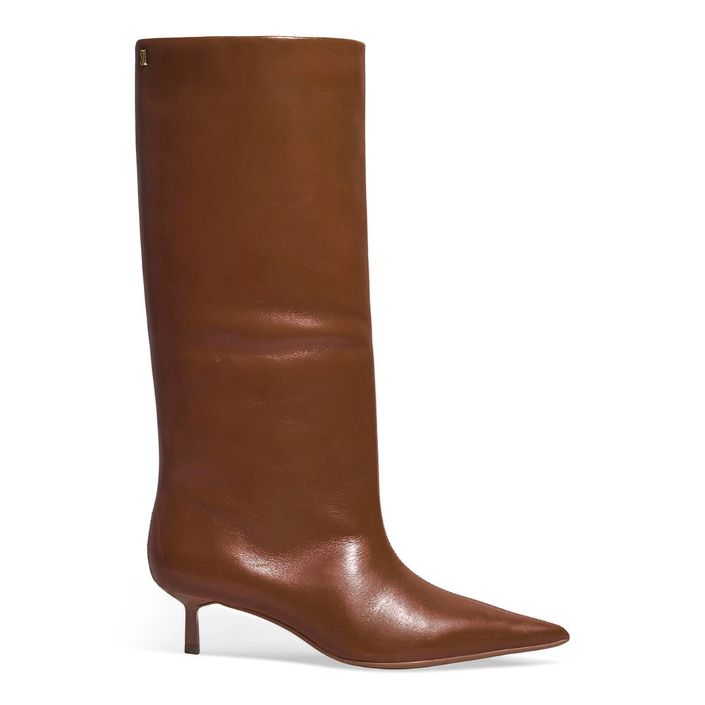 Bota Couro Cano Alto Marrom Salto Fino