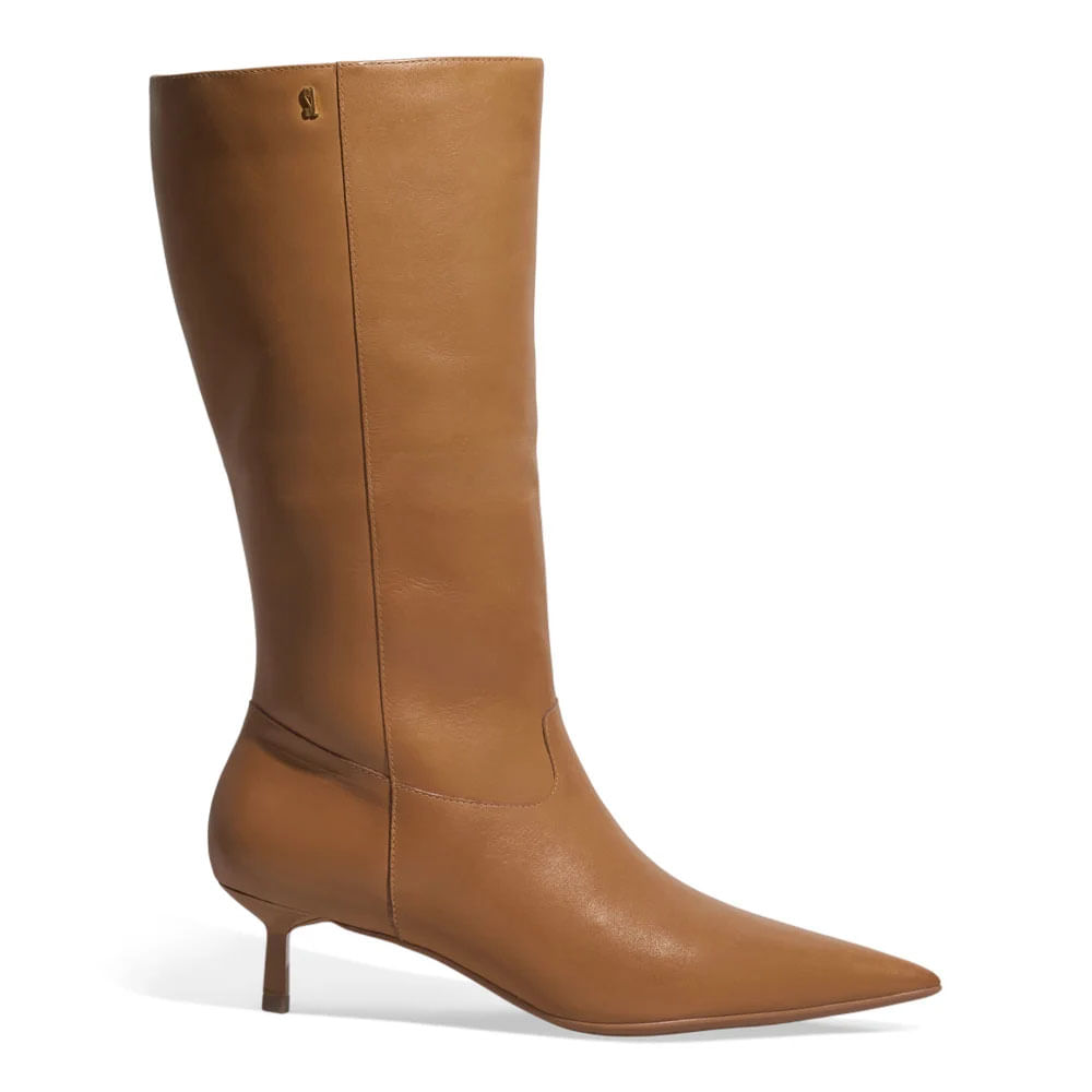 Bota Couro Cano Alto Marrom Doce de Leite Salto Baixo