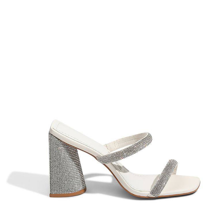 Mule shiny cristal salto alto off white - santalolla