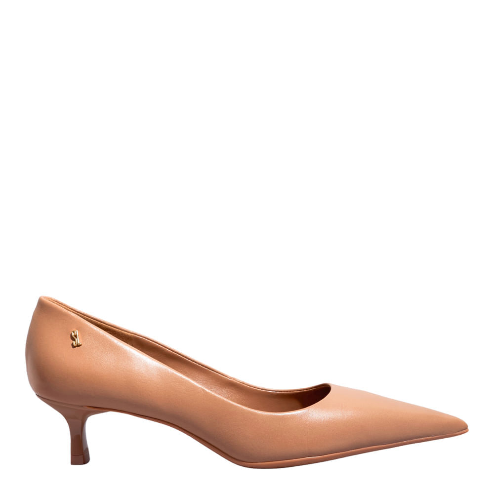 Scarpin Couro Pelica Soft Bico Fino Salto Baixo Bege Mocha