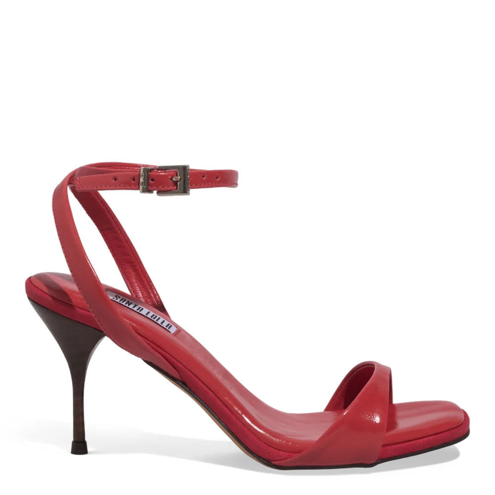 Sandália Couro Acolchoada Salto Fino Vermelho