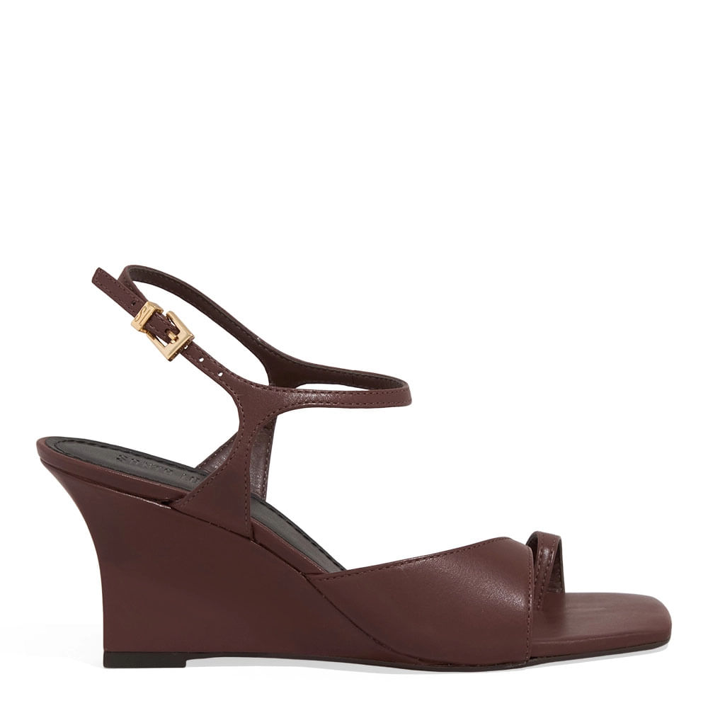 Sandália Couro Anabela Toe Ring Marrom