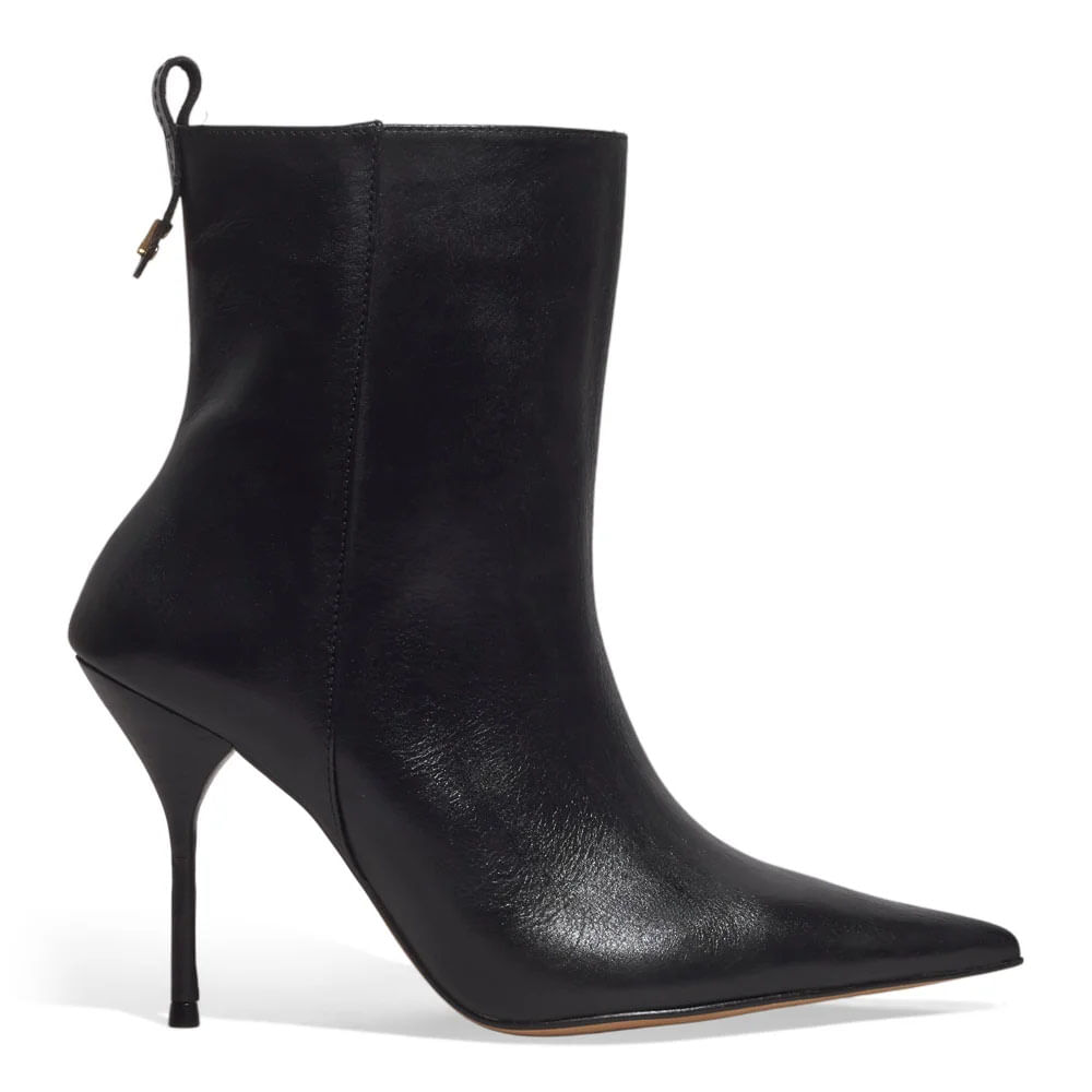 Bota Couro Cano Médio Preto Salto Agulha