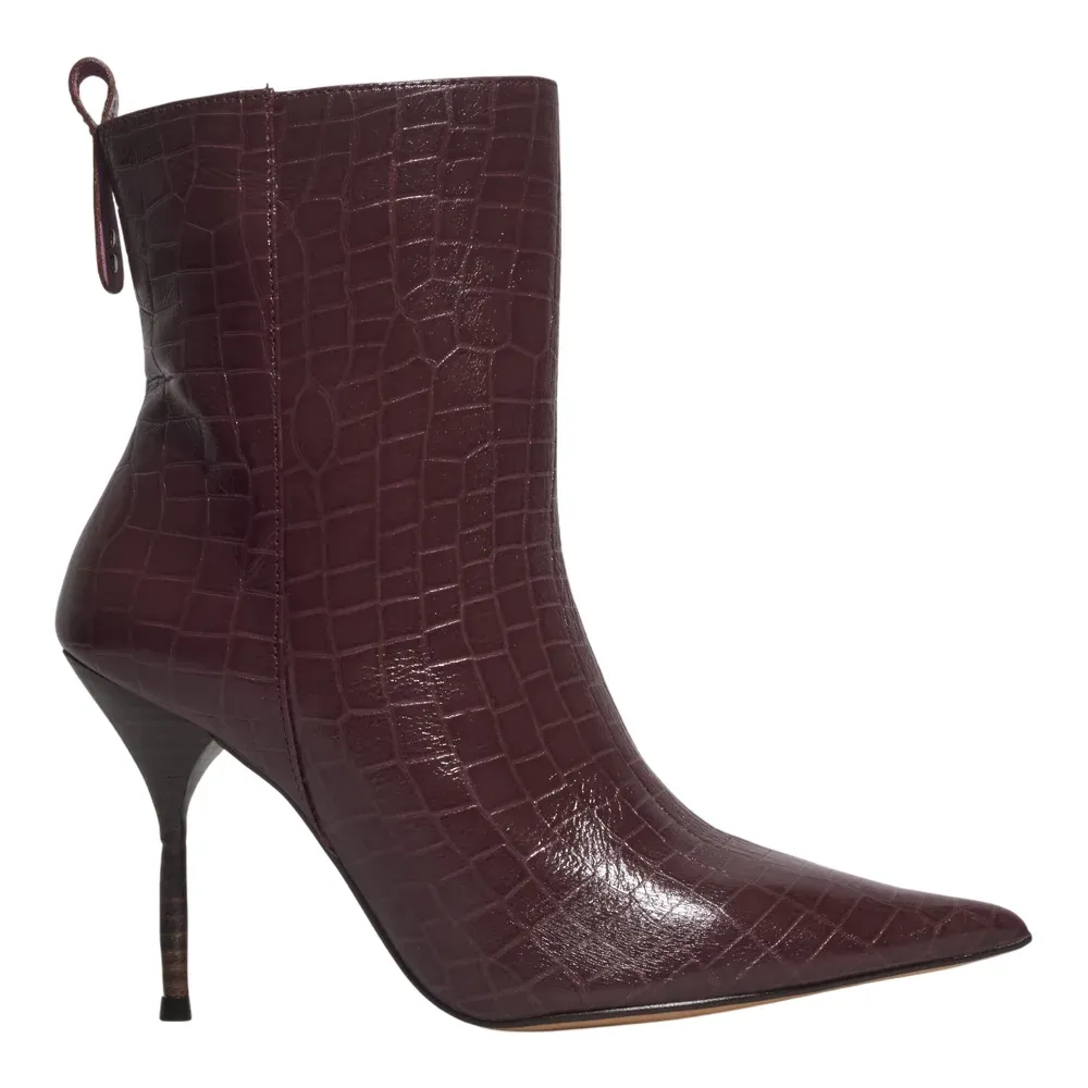 Bota Croco Cano Médio Roxo Salto Agulha