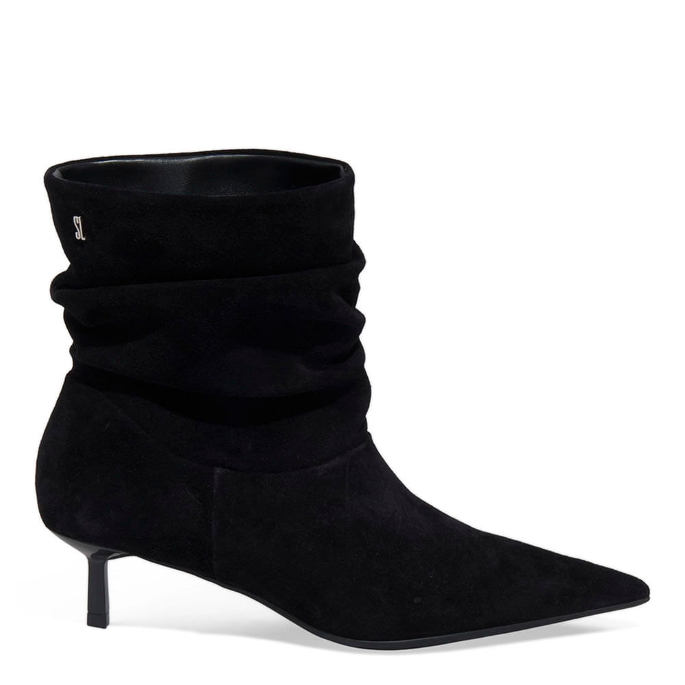 Bota Couro Camurça Cano Médio Slouch Preto