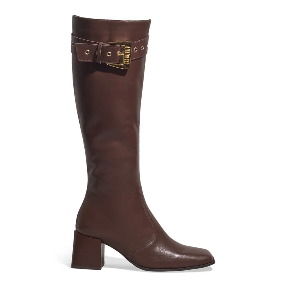 Bota Montaria Couro Cano Alto Marrom Dark Fivela