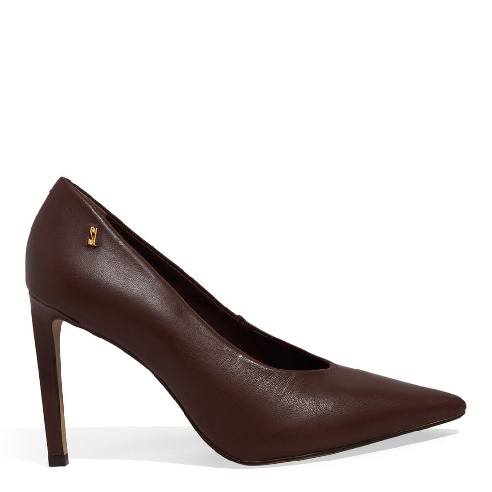 Scarpin Couro Pelica Soft Marrom Dark Bico Fino Salto Alto