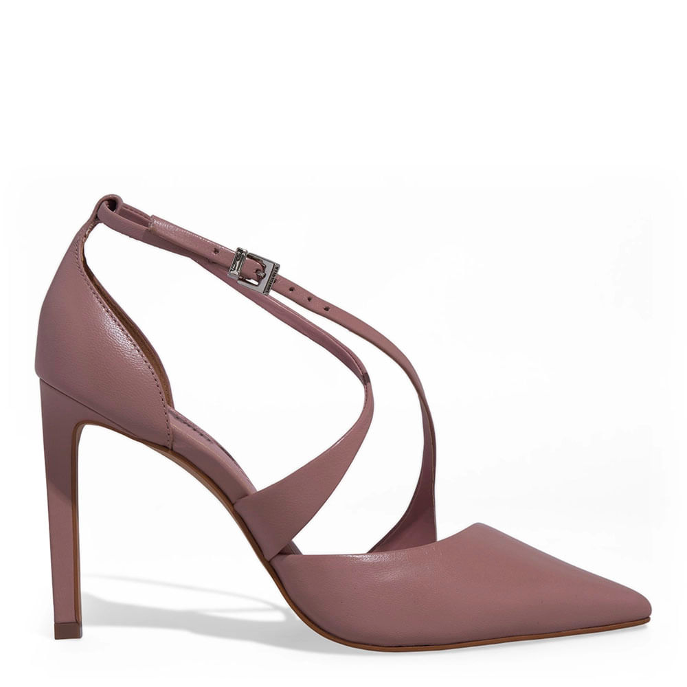 Scarpin Couro Pelica Soft Rose Bico Fino Salto Alto