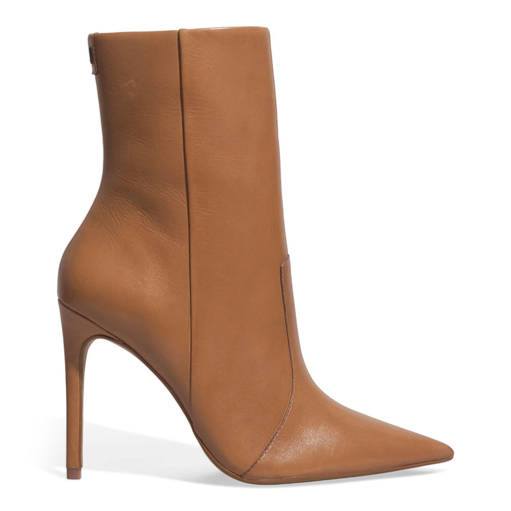 Bota Couro Cano Baixo Caramelo Salto Alto