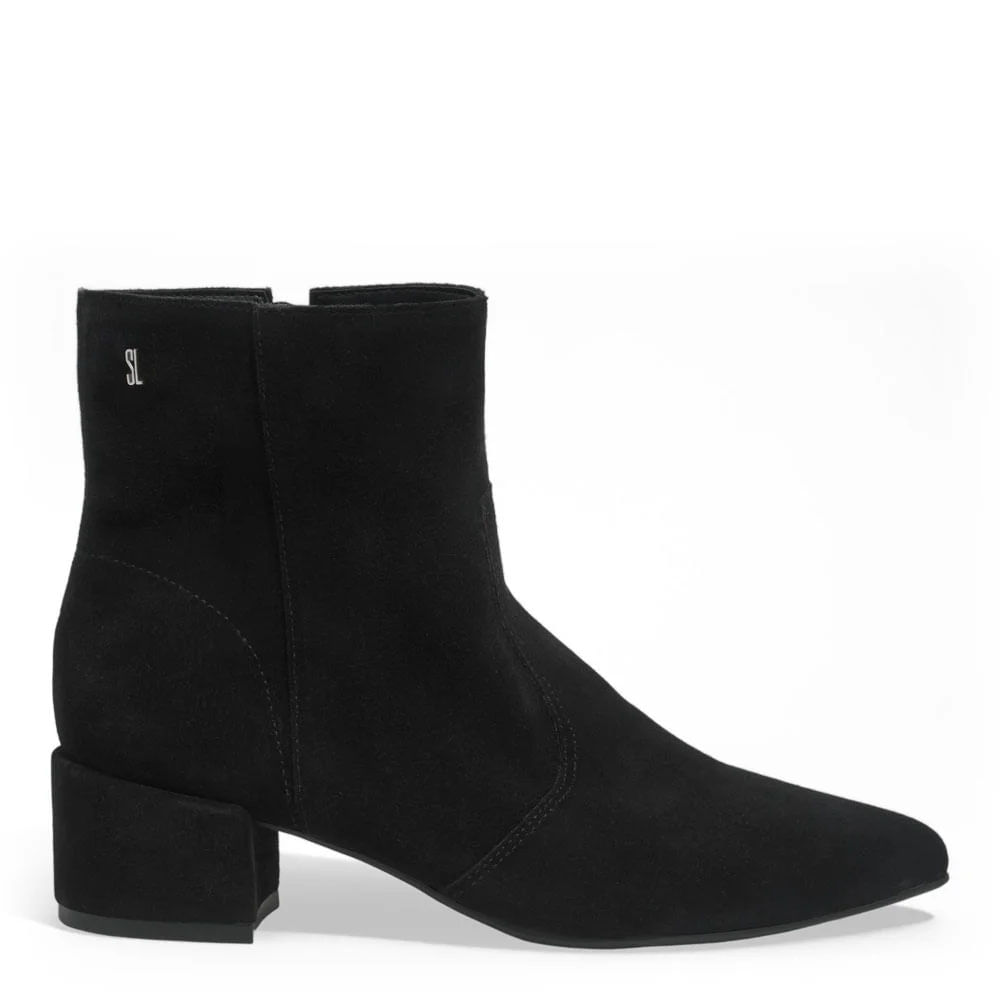 Bota Cano Médio Camurça Salto Baixo Preto