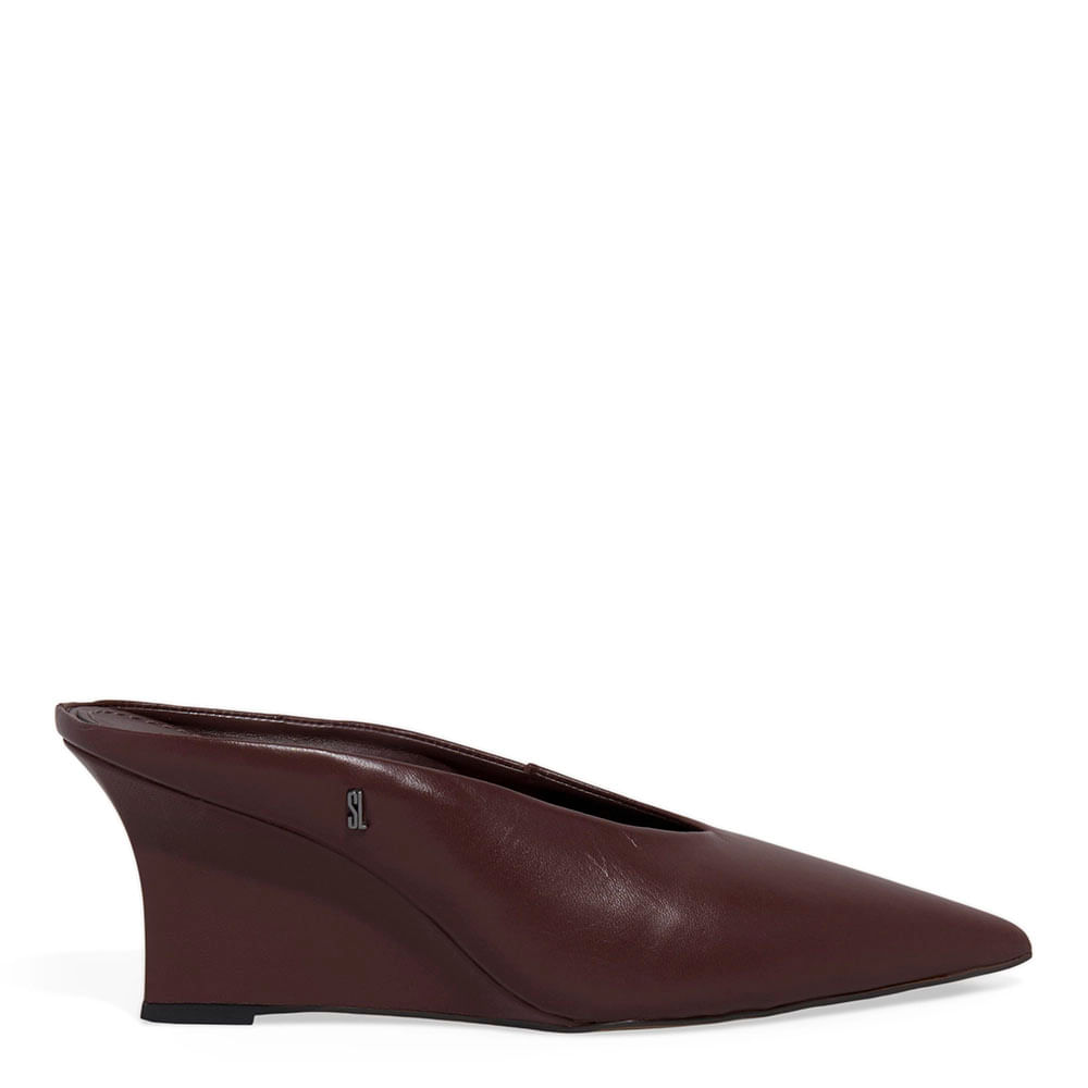 Scarpin Mule Couro Pelica  Anabela Marrom Dark