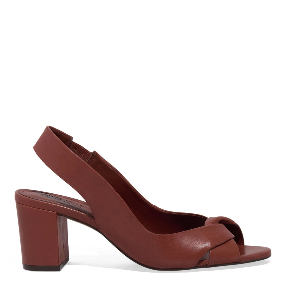 Peep Toe Couro Premium Marrom Terracota Salto Grosso