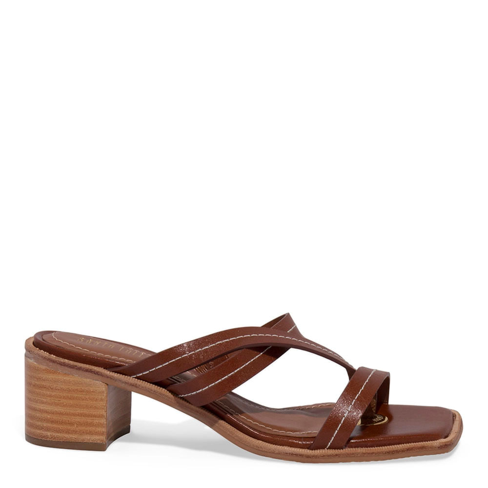 Mule Couro Marrom Salto Bloco Fachete