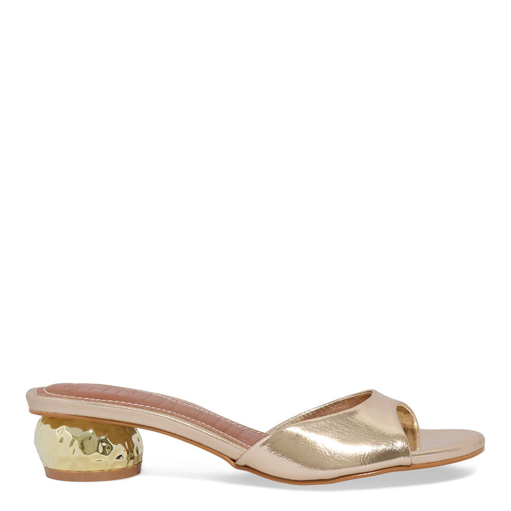 Mule Metalizado Dourado Salto Baixo