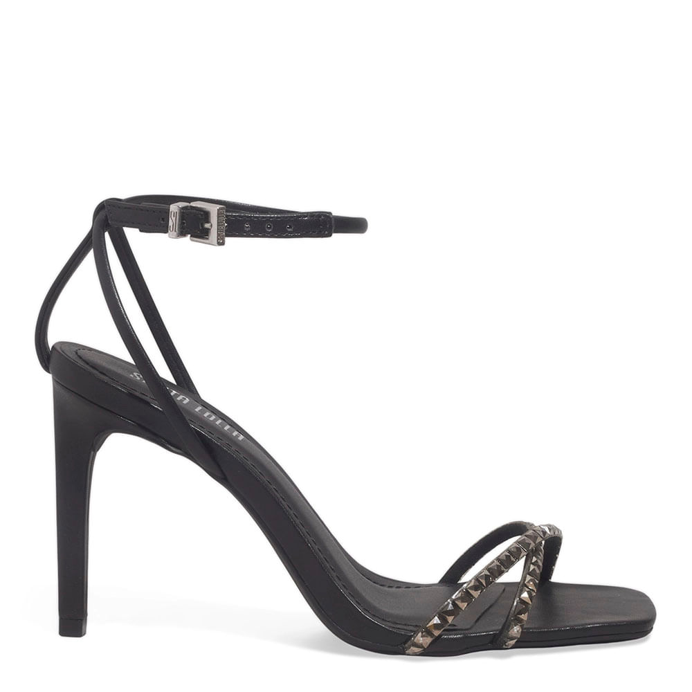 Sandália Brilho Napa Soft Preto Bico Quadrado