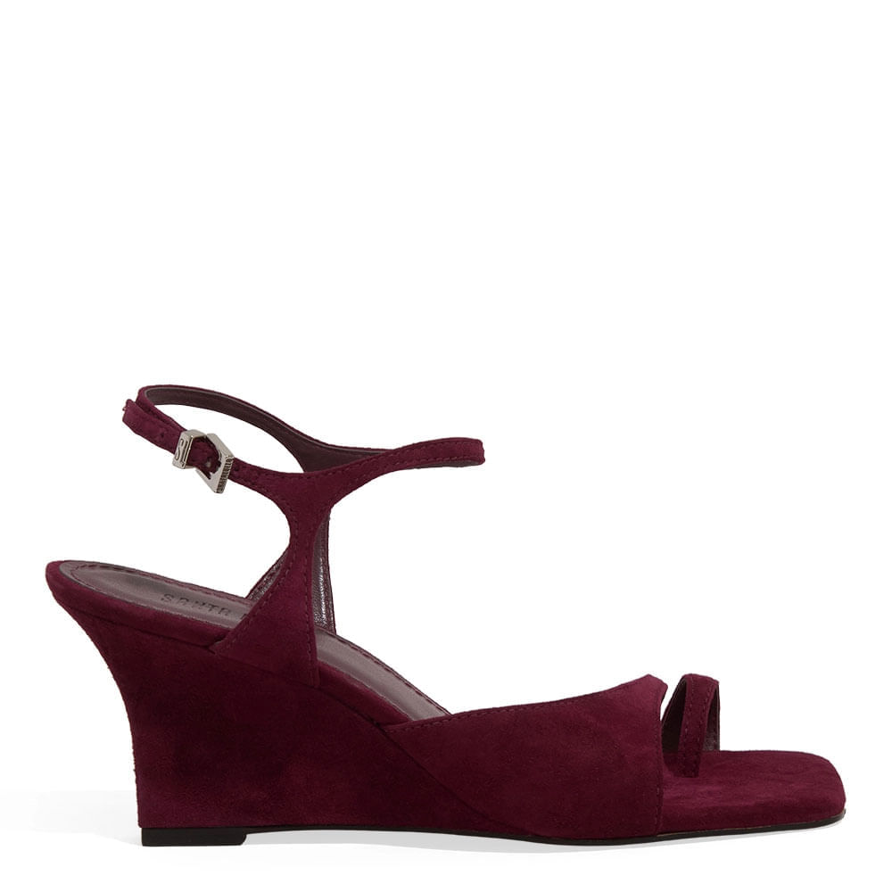 Sandália Couro Camurça Anabela Toe Ring Roxo