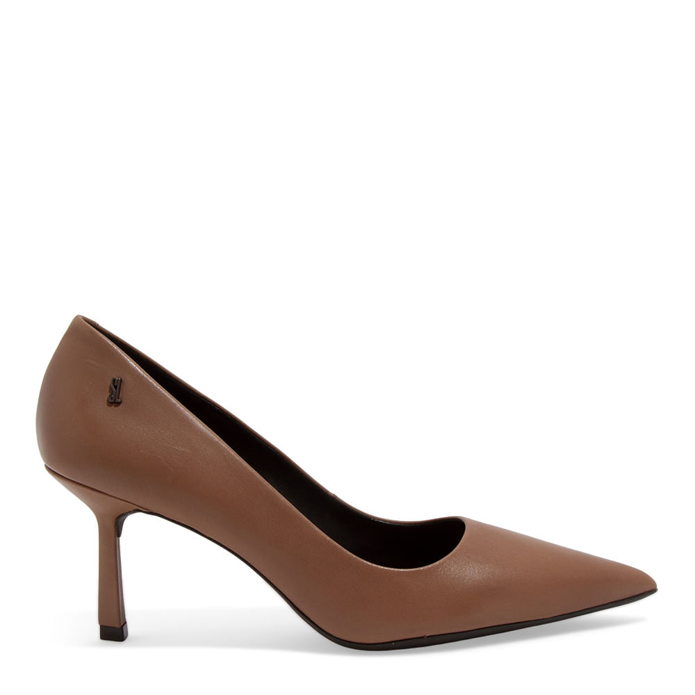 Scarpin Couro Soft Marrom Salto Médio