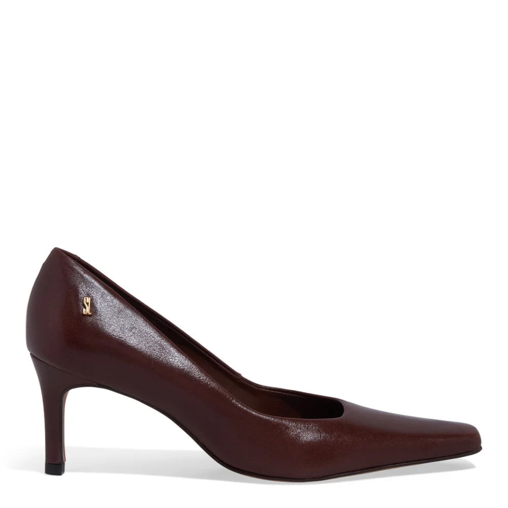 Scarpin Couro Bico Quadrado Marrom Dark