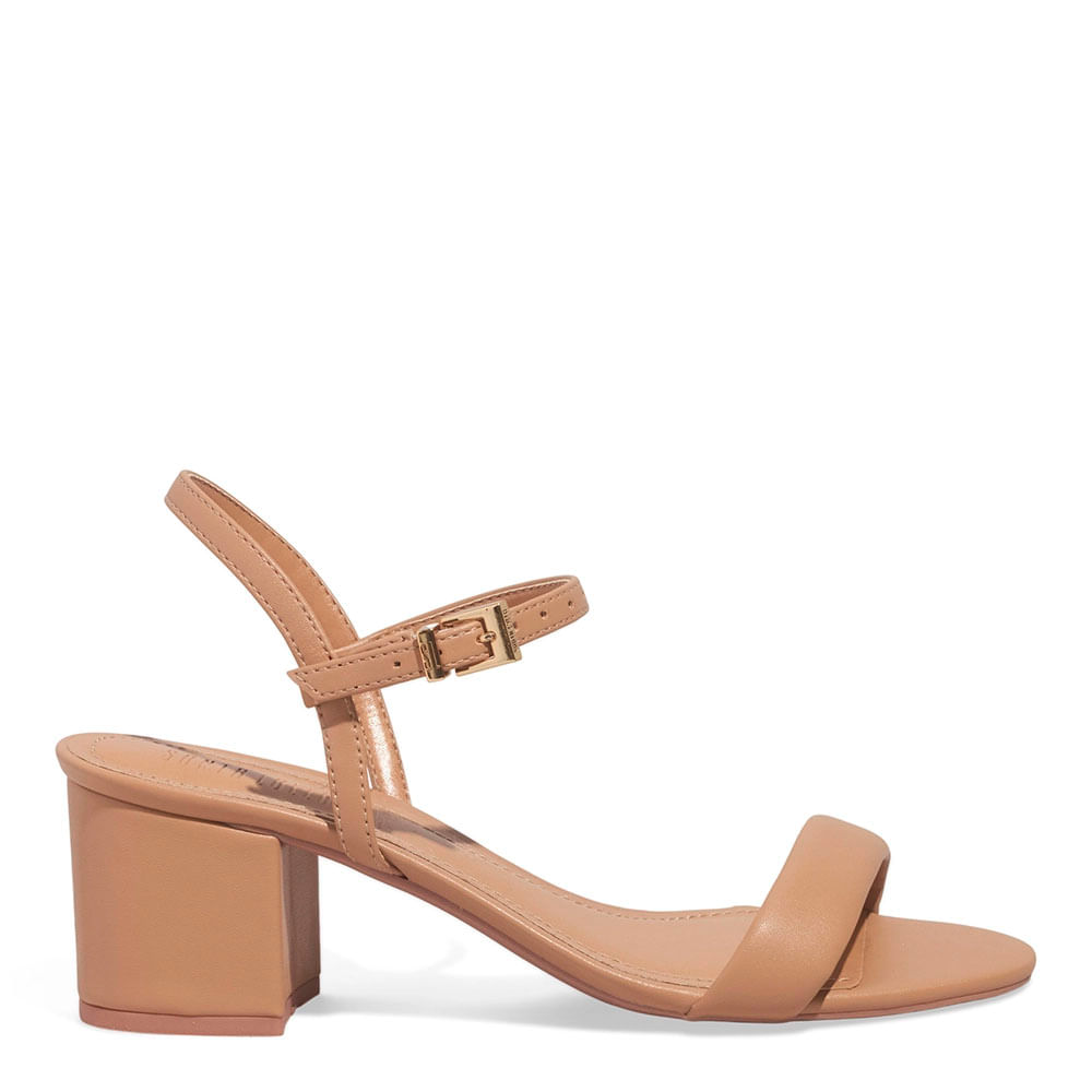 Sandália Napa Soft Salto Grosso Bege
