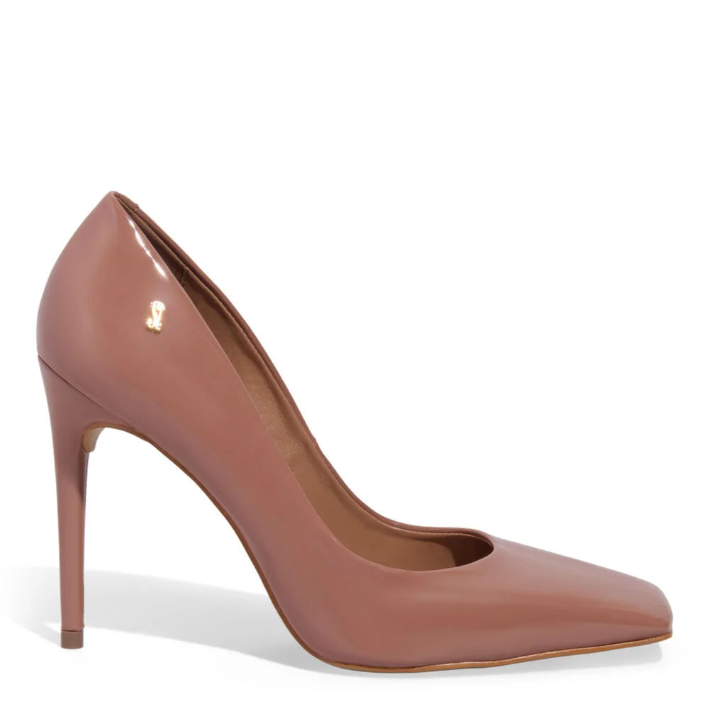 Scarpin Verniz Bege Salto Alto Fino
