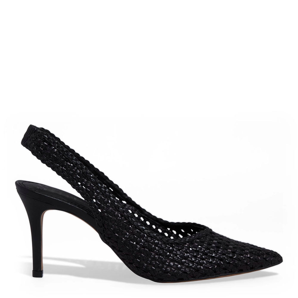 Scarpin Slingback Palha Preto Vazado