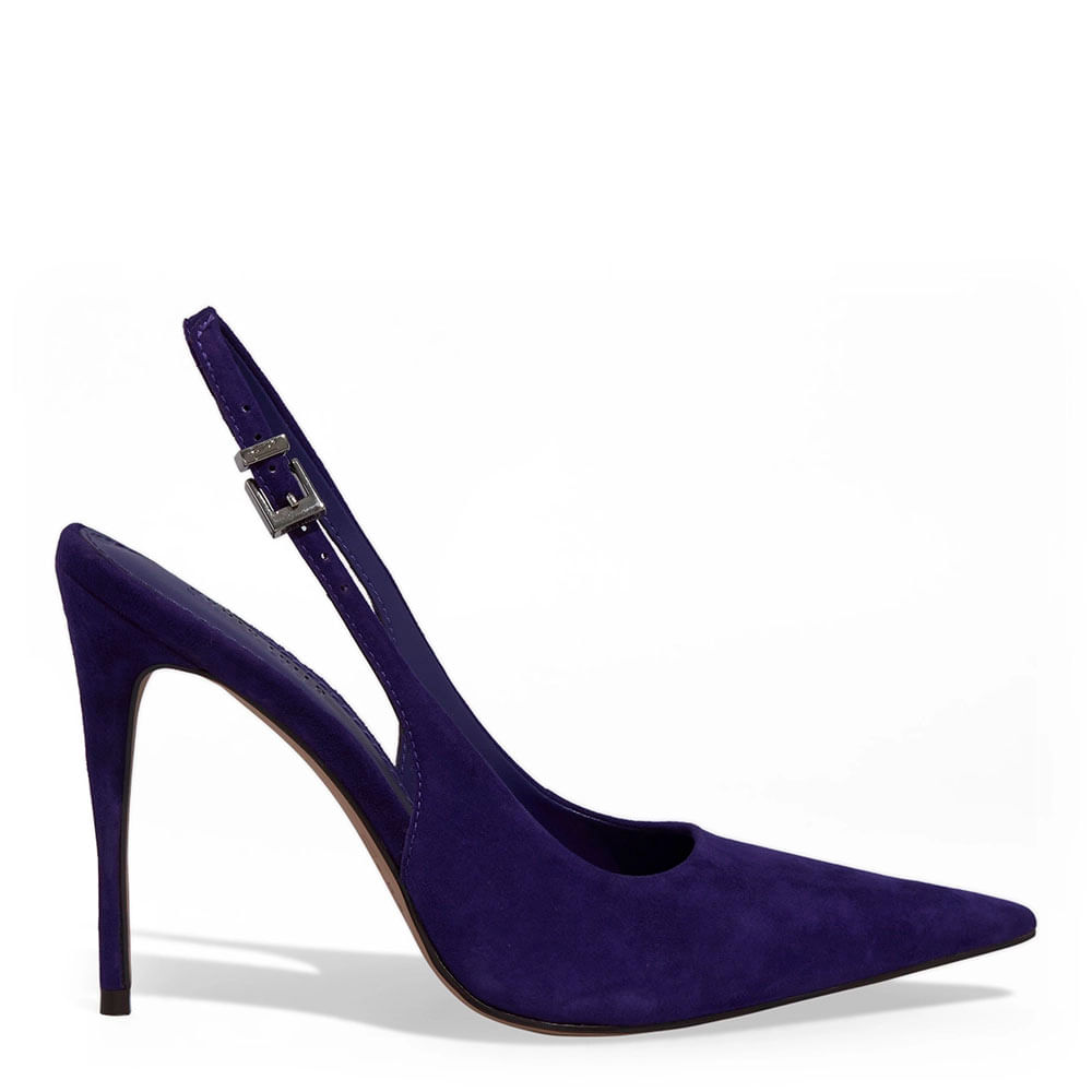 Scarpin Slingback Couro Camurça Roxo Salto Agulha
