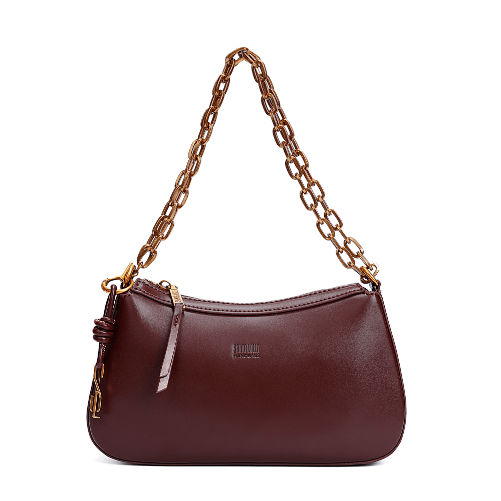 Bolsa Pequena Baguete Soft Roxo Berry Alça De Ombro Corrente