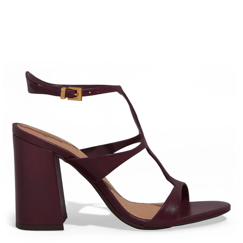 Sandália Couro Pelica Salto Grosso Roxo Berry