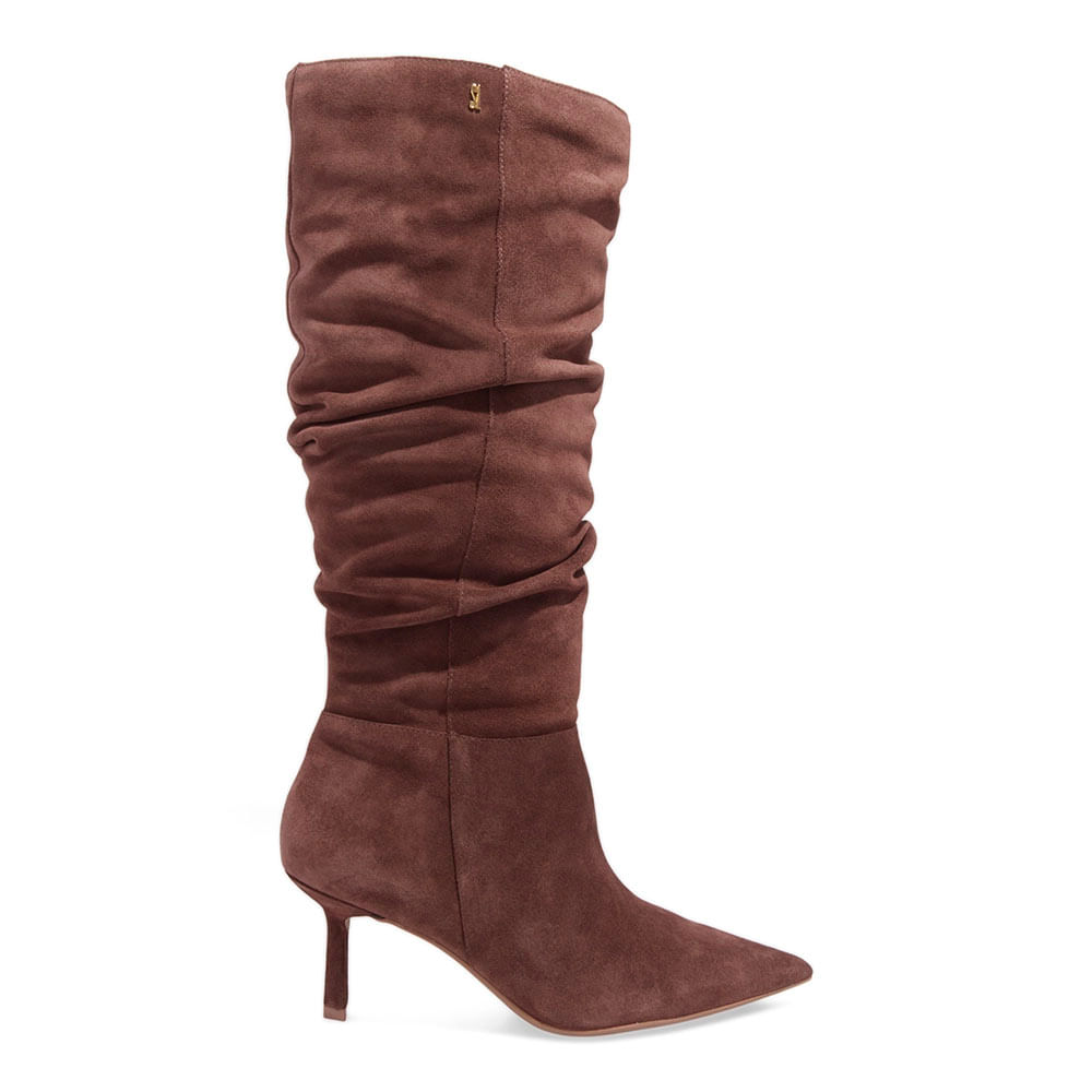 Bota Couro Camurça Cano Longo Slouch Marrom Terracota