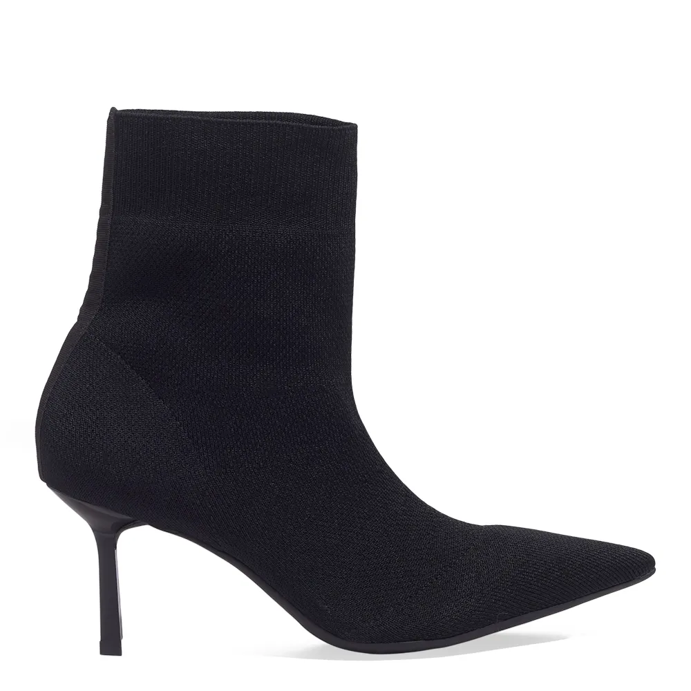 Bota Knit Cano Curto Bico Fino Preta