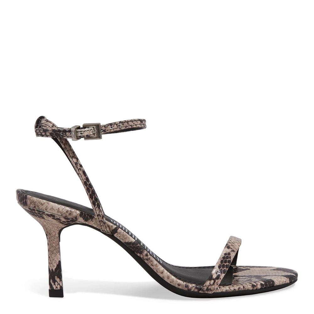 Sandália Couro Animal Print Cobra Salto Fino