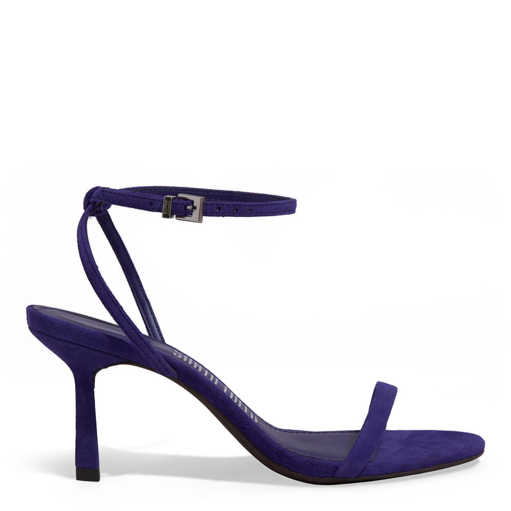 Sandália Couro Camurça Salto Alto Fino Roxo Vamp