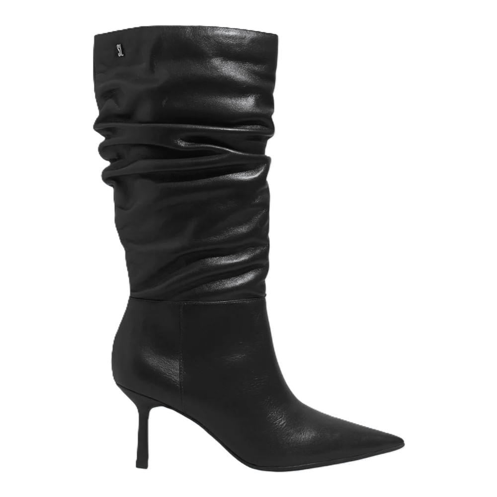 Bota Couro Soft Cano Longo Slouch Bico Fino Preta